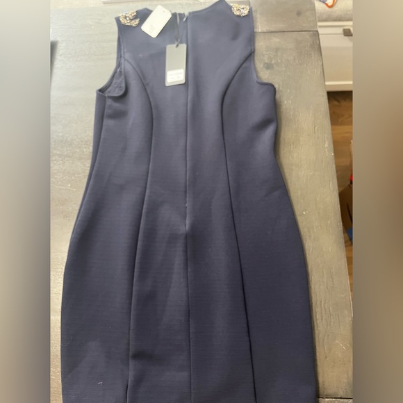 NWT Navy Blue Beaded Bodycon Dress | NYE Cocktail Party Large - Picture 4 of 10